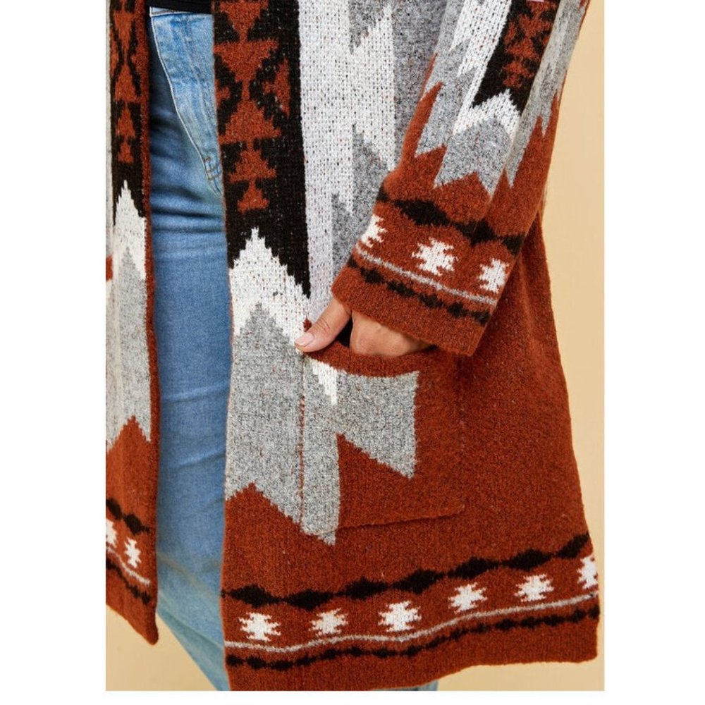 Plus Aztec Tribal Southwestern Cardigan Sweater - Picture 10 of 11